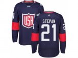 Youth Adidas Team USA #21 Derek Stepan Premier Navy Blue Away 2016 World Cup Ice Hockey Jersey