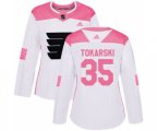 Women Adidas Philadelphia Flyers #35 Dustin Tokarski Authentic White Pink Fashion NHL Jersey