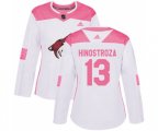Women Arizona Coyotes #13 Vinnie Hinostroza Authentic White Pink Fashion Hockey Jersey