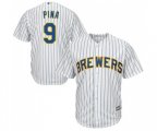 Milwaukee Brewers #9 Manny Pina Replica White Home Cool Base Baseball Jersey