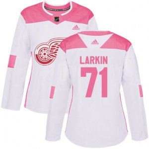 Women\'s Detroit Red Wings #71 Dylan Larkin Authentic White Pink Fashion NHL Jersey