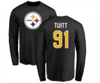 Pittsburgh Steelers #91 Stephon Tuitt Black Name & Number Logo Long Sleeve T-Shirt