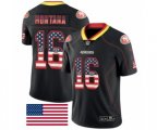 San Francisco 49ers #16 Joe Montana Limited Black Rush USA Flag Football Jersey