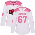 Women Ottawa Senators #67 Ben Harpur Authentic White Pink Fashion NHL Jersey