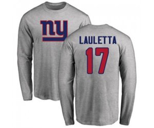 New York Giants #17 Kyle Lauletta Ash Name & Number Logo Long Sleeve T-Shirt