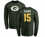 Green Bay Packers #15 Bart Starr Green Name & Number Logo Long Sleeve T-Shirt