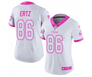 Women Philadelphia Eagles #86 Zach Ertz Limited White Pink Rush Fashion Football Jersey