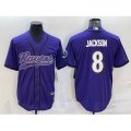 Baltimore Ravens #8 Lamar Jackson Purple With Patch Cool Base Stitched Baseball Jersey