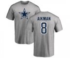 Dallas Cowboys #8 Troy Aikman Ash Name & Number Logo T-Shirt
