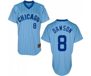 Chicago Cubs #8 Andre Dawson Replica Blue White Strip Cooperstown Throwback Baseball Jersey