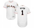 Miami Marlins #1 Cameron Maybin White Home Flex Base Authentic Collection Baseball Jersey