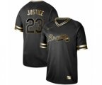 Atlanta Braves #23 David Justice Authentic Black Gold Fashion Baseball Jersey