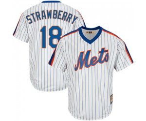 New York Mets #18 Darryl Strawberry Replica White Cooperstown Baseball Jersey