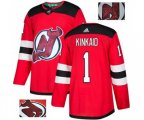 New Jersey Devils #1 Keith Kinkaid Authentic Red Fashion Gold Hockey Jersey