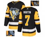 Adidas Pittsburgh Penguins #7 Paul Martin Authentic Black Fashion Gold NHL Jersey