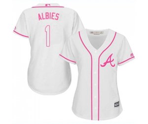 Women\'s Atlanta Braves #1 Ozzie Albies Replica White Fashion Cool Base Baseball Jersey