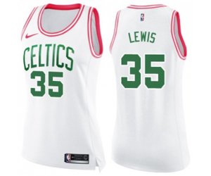 Women\'s Boston Celtics #35 Reggie Lewis Swingman White Pink Fashion Basketball Jersey