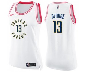 Women\'s Indiana Pacers #13 Paul George Swingman White Pink Fashion Basketball Jersey