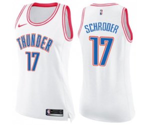 Women\'s Oklahoma City Thunder #17 Dennis Schroder Swingman White Pink Fashion Basketball Jersey