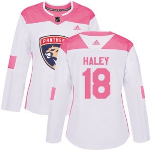 Women\'s Florida Panthers #18 Micheal Haley Authentic White Pink Fashion NHL Jersey