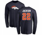 Denver Broncos #22 Kareem Jackson Navy Blue Name & Number Logo Long Sleeve T-Shirt