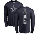 Dallas Cowboys #12 Roger Staubach Navy Blue Backer Long Sleeve T-Shirt