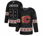 Calgary Flames #28 Elias Lindholm Authentic Black Team Logo Fashion Hockey Jersey