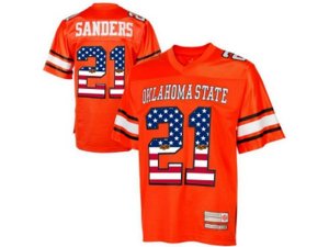 2016 US Flag Fashion Men\'s Oklahoma State Cowboys Barry Sanders #21 College Football Throwback Jersey - Orange