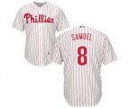 Philadelphia Phillies #8 Juan Samuel Replica White Red Strip Home Cool Base Baseball Jersey