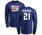 New York Giants #21 Jabrill Peppers Royal Blue Name & Number Logo Long Sleeve T-Shirt