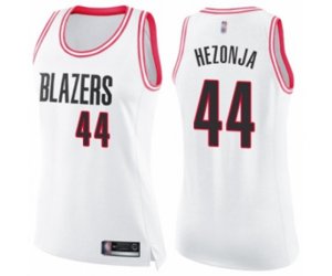 Women\'s Portland Trail Blazers #44 Mario Hezonja Swingman White Pink Fashion Basketball Jersey