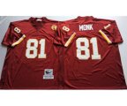 Washington Redskins #81 Art Monk Red With 50TH Patch Authentic Throwback Football Jersey