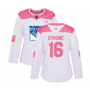 Women New York Rangers #16 Ryan Strome Authentic White Pink Fashion Hockey Jersey