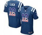 Indianapolis Colts #12 Andrew Luck Elite Royal Blue Home USA Flag Fashion Football Jersey