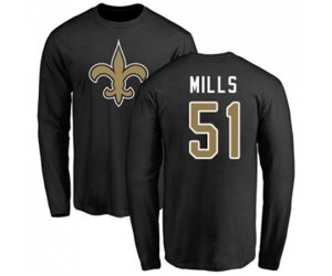 New Orleans Saints #51 Sam Mills Black Name & Number Logo Long Sleeve T-Shirt