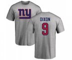 New York Giants #9 Riley Dixon Ash Name & Number Logo T-Shirt