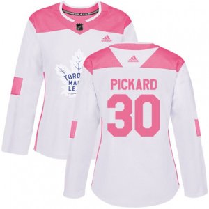 Women Toronto Maple Leafs #30 Calvin Pickard Authentic White Pink Fashion NHL Jersey