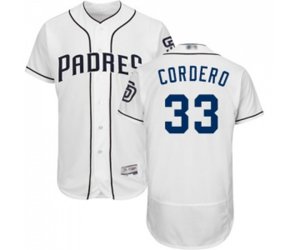 San Diego Padres #33 Franchy Cordero White Home Flex Base Authentic Collection Baseball Jersey