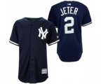 New York Yankees #2 Derek Jeter Authentic Navy Blue Baseball Jersey