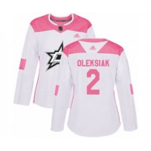 Women\'s Dallas Stars #2 Jamie Oleksiak Authentic White Pink Fashion Hockey Jersey