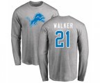 Detroit Lions #21 Tracy Walker Ash Name & Number Logo Long Sleeve T-Shirt