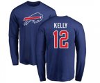 Buffalo Bills #12 Jim Kelly Royal Blue Name & Number Logo Long Sleeve T-Shirt