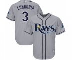 Tampa Bay Rays #3 Evan Longoria Replica Grey Road Cool Base Baseball Jersey