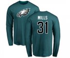 Philadelphia Eagles #31 Jalen Mills Green Name & Number Logo Long Sleeve T-Shirt