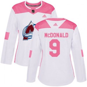 Women\'s Colorado Avalanche #9 Lanny McDonald Authentic White Pink Fashion NHL Jersey