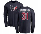 Houston Texans #31 Natrell Jamerson Navy Blue Name & Number Logo Long Sleeve T-Shirt