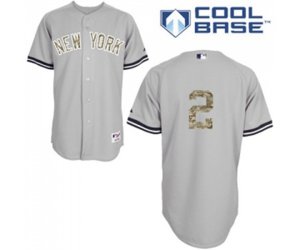 New York Yankees #2 Derek Jeter Authentic Grey USMC Cool Base Baseball Jersey