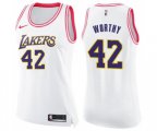 Women's Los Angeles Lakers #42 James Worthy Swingman White Pink Fashion Basketball Jersey