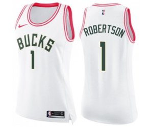 Women\'s Milwaukee Bucks #1 Oscar Robertson Swingman White Pink Fashion Basketball Jersey