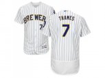 Milwaukee Brewers #7 Eric Thames White Strip Flexbase Authentic Collection Stitched MLB Jersey